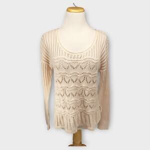 Womens Lucky Brand Cream Crocheted Knit Pullover Top Size Medium